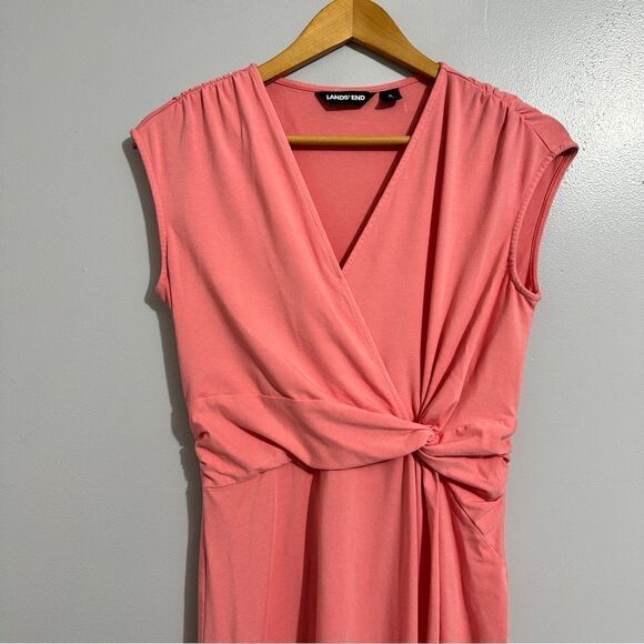 Lands' End Women's Dress Cap Sleeve V-NECK Coral White size S(6-8) - Picture 4 of 9